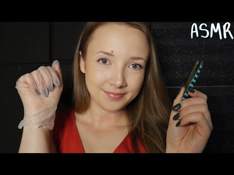 ASMR Examining Your Face (latex gloves, tweezing, cue-tips, face touching)