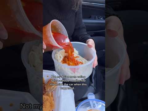 NOT MY ASIAN MOM EATING SPICY NOODLES INSIDE THE CAR #shorts #viral #mukbang