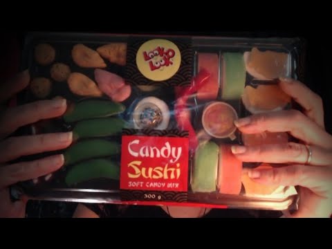 ASMR " Candy Sushi " MUKBANG tapping & scratching , sticky sounds, relaxing eating