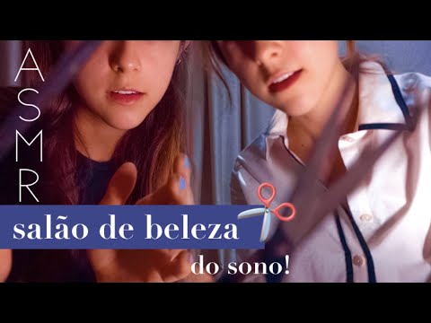 ASMR roleplay SALÃO DE BELEZA RELAXANTE | corte de cabelo, shampoo, sobrancelha por IRMÃS (suas fãs)