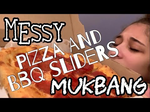 SUPER MESSY PIZZA AND BBQ SLIDER MUKBANG