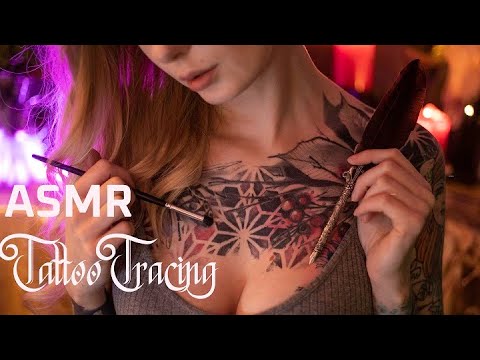 ASMR Tracing My Tattoos (Soft Spoken, Accent, Brush,visual trigger)