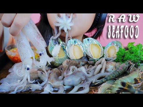 ASMR MOST POPULAR RAW SEAFOOD ON MY CHANNEL PART 01 (OCTOPUS ABALONE BABY SQUID SHIRMP) | LINH-ASMR