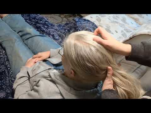 ASMR - Binaural Head Massage on Real Person - Light Whispering - Lice Check, Massage, Brushing