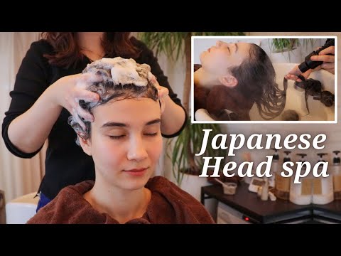 ASMR Japanese Head Wash and Scalp massage (Rain sounds outside)