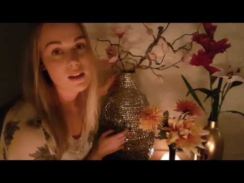 ASMR tapping on shiny objects crinkling flowers candles and whisper ear to ear (wear headphones 💗)