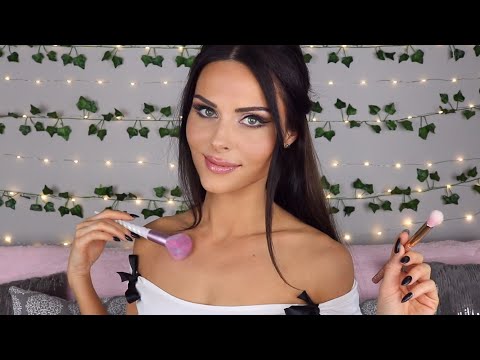 ASMR BRUSHING MY FACE AND YOURS *Neck tracing, Visual Triggers, Soft voice