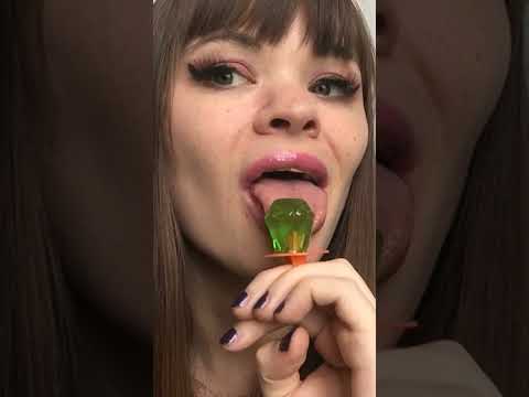 ASMR licking RING POP lollipop green apple satisfying sounds #shorts