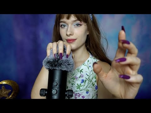 ASMR Fluffy mic scratching with long nails (simulated scalp massage) no talking
