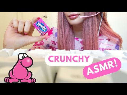 CRUNCHY ASMR Eating and Crunching Pink Strawberry Nerds 💕