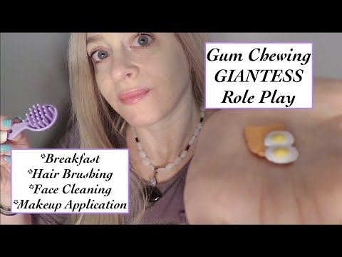 [ASMR] Gum Chewing GIANTESS Provides Personal Attention | Hair Brushing | Makeup Application