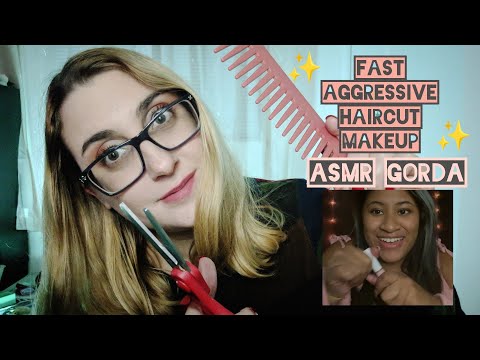 ASMR Fast & Aggressive Makeup + Haircut Spanglish Collab with ASMR Gorda