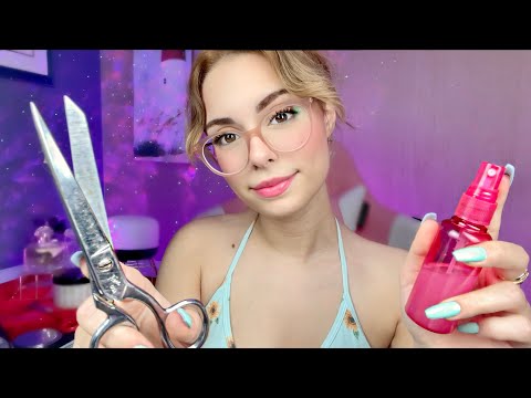 ASMR Fast & Aggressive Haircut & Style Barbershop Roleplay 🌸 Layered , Brushing, Personal Attention