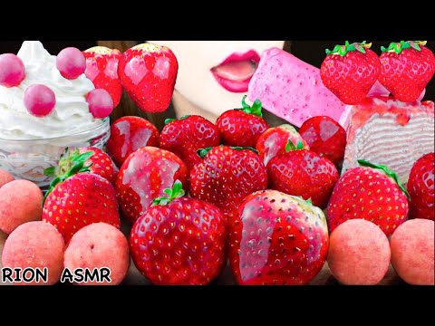 【ASMR】STRAWBERRY PARTY🍓 FROZEN STRAWBERRY,CANDIED STRAWBERRY,ICE CREAM BAR MUKBANG 먹방 EATING SOUNDS