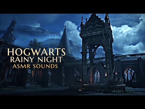 Hogwarts Rainy Nights | Clocktower Courtyard Ambience (Musicless) ASMR Gentle Rain, No Thunder