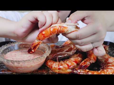 ASMR COOKING GRILLED GIANT TIGER PRAWNS WITH SPICY SOY SAUCE EATING SOUNDS LINH ASMR