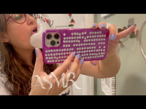 Super TINGLY TAPPING on CELLPHONE Lens/ Jeweled 💎 Case📱and GUM Chewing & Blowing in Mirror ASMR