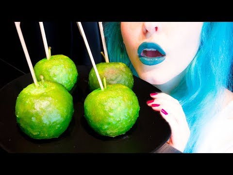 ASMR: Bewitched Green Candy Apples | Halloween Snack ~ Relaxing Eating Sounds [No Talking|V] 😻