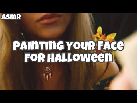 Painting Your Face for Halloween ASMR Role Play (Whispering, Tapping, Sponge Sounds, Face Touching)