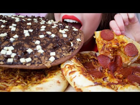ASMR CHEESY PEPPERONI PIZZA + Chocolate Version (CRUNCHY Eating Sounds)