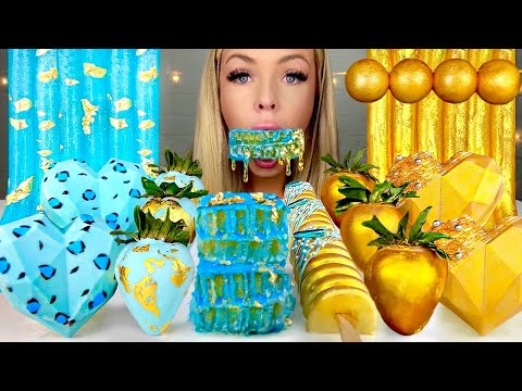 ASMR BLUE VS GOLD* CHOCOLATE COVERED STRAWBERRIES, CAKESICLES MUKBANG 먹방