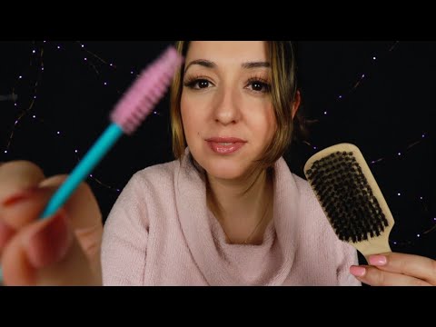 ASMR Face Attention | Soft Whispering, Gum Chewing | Eyebrow, Beard Face Brushing Personal Attention