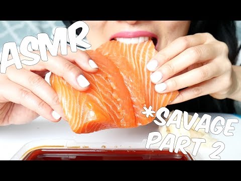 ASMR SUSHI Grade Salmon SASHIMI *part 2 ( EXTREME SAVAGE EATING SOUNDS) No Talking | SAS-ASMR