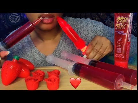 ASMR | RED FOOD ❤️ Giant Jello Shooters , Squeeze Candy 🍒 Tropy Fruits 🍓 Icing Roses 🌹