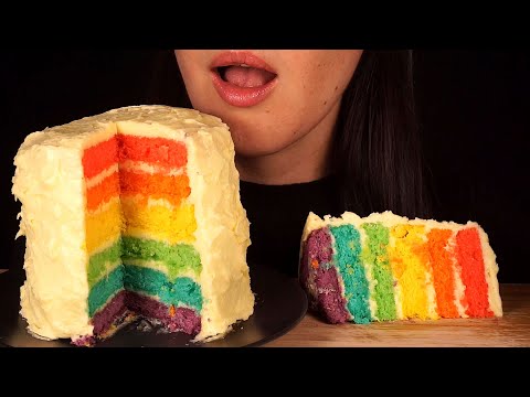 ASMR Homemade Rainbow Layer Cake (No Talking)