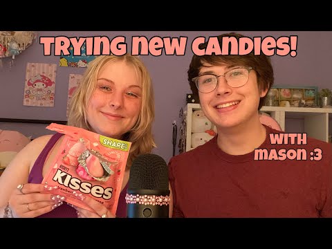 ASMR trying new candies with my boyfriend mason! 🫐 kitkat, 🍓 kisses, fruity pebbles bar + more!💗✨