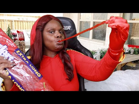 EXTRA FOOT LONG STRAWBERRY TWIZZLERS ASMR EATING SOUNDS