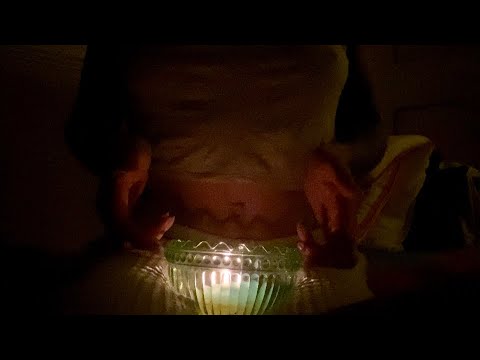 ASMR shirt scratching with glass tapping and hand sounds with inaudible whispers - very lo-fi