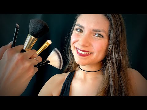 ASMR Face Brushing Up Close (Mouth Sounds, Air Tracing, Kisses)