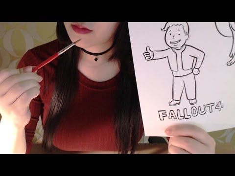 [Eng Sub] Korean ASMR Fallout4 pip-boy Ink brush Drawing 폴아웃4 핍보이로 영화와 게임 캐릭터 붓선따기