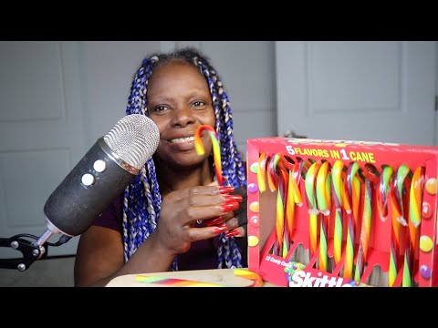 Skittles 5 Flavors In 1 Cane ASMR Eating Sounds