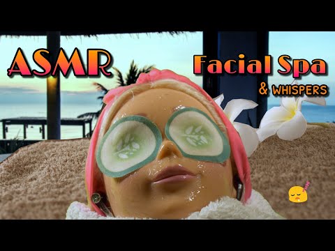 #ASMR Relaxing Facial on a Doll (Whispers, Sea Sounds & Music)💆‍♀️🏖️ (Brushing, Gloves, Scrub)