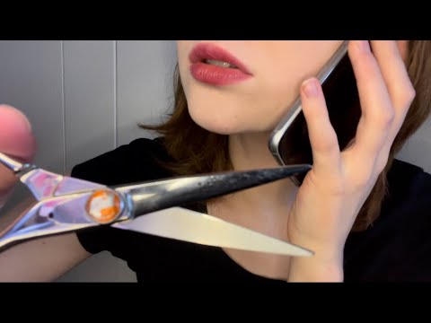 ASMR Talking on the Phone During Your Haircut!  | Inaudible speaking, unintelligible whispers
