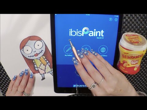 ASMR Gum Chewing Draw with Me On Ipad | Nightmare Before Christmas Sally | Tingly Whisper