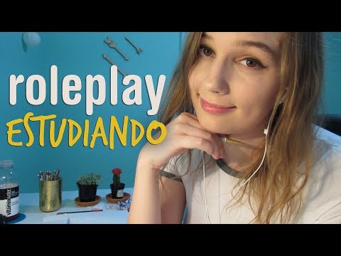 ASMR Roleplay Estudiando (masticando chicle, susurros ininteligibles, sonidos de lápiz)