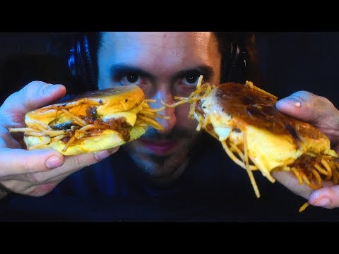 Midnight Spaghetti Cheese Grilled Sandwiches * ASMR NO TALKING * Nomnomsammieboy