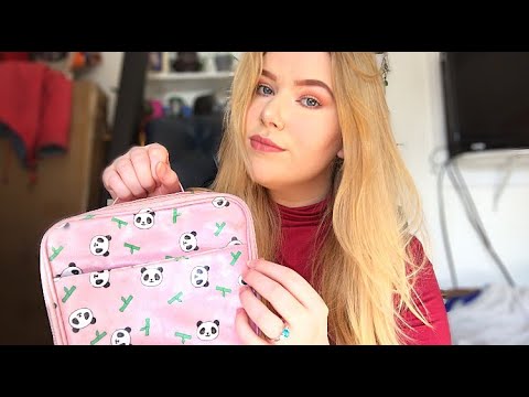 ASMR Going Through My Makeup Bag (rummaging sounds,tapping,inaudible whispers,gum chewing)