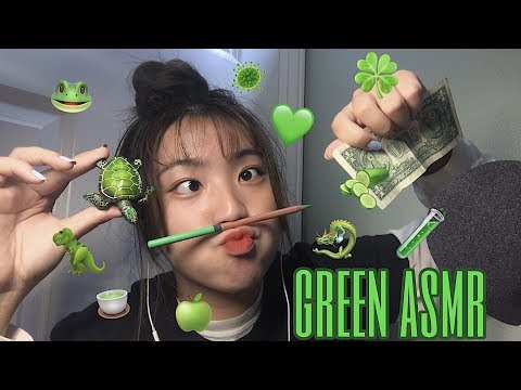 green asmr💚 | tapping scratching crinkling eating sounds with green items