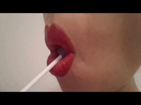 ASMR licking lollipop sucking strawberry