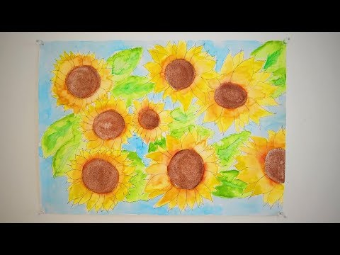 asmr painting sunflowers (watercolor, no talking)