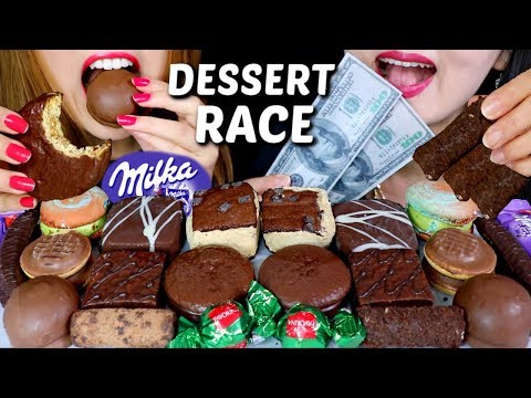 ASMR LEFTOVER CHOCOLATE DESSERT RACE EATING (Chocolate Cake, Ice Cream, Chocolate) 먹방 | Kim&Liz ASMR