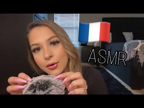 ASMR trying to speak FRENCH 🇫🇷 Close up whispers & fluffy mic scratching ❤️
