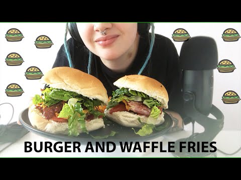 ASMR Burger 🍔 And Waffle Fries 🍟 Eating Sounds 😊