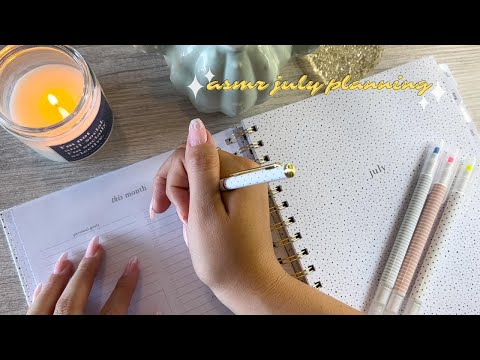 ASMR Plan July With Me ☀️ | Planner ASMR 📔 | Lots of Tapping, Writing Sounds, and Whispering ✏️