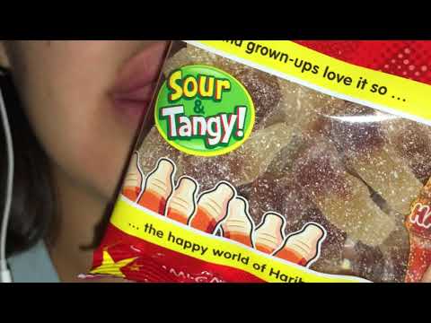 ASMR- HARIBO FIZZY COLA GUMMIES, UPCLOSE MOUTH SOUNDS, CRINKLES, WHISPER