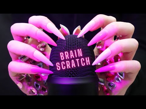Asmr Mic Scratching - Brain Scratching & Tapping with Rhinestones & Long Nails -No Talking for Sleep